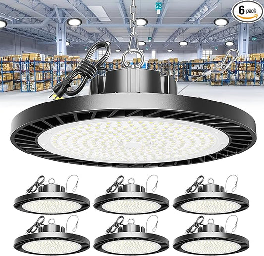 250W UFO LED High Bay Light, 37500LM Super Bright Industrial UFO High Bay LED Shop Lights & Garage Lights,6000K Shop Light IP65 Waterproof with US Plug, for Garage/Warehouse/Gym (6 Pack)