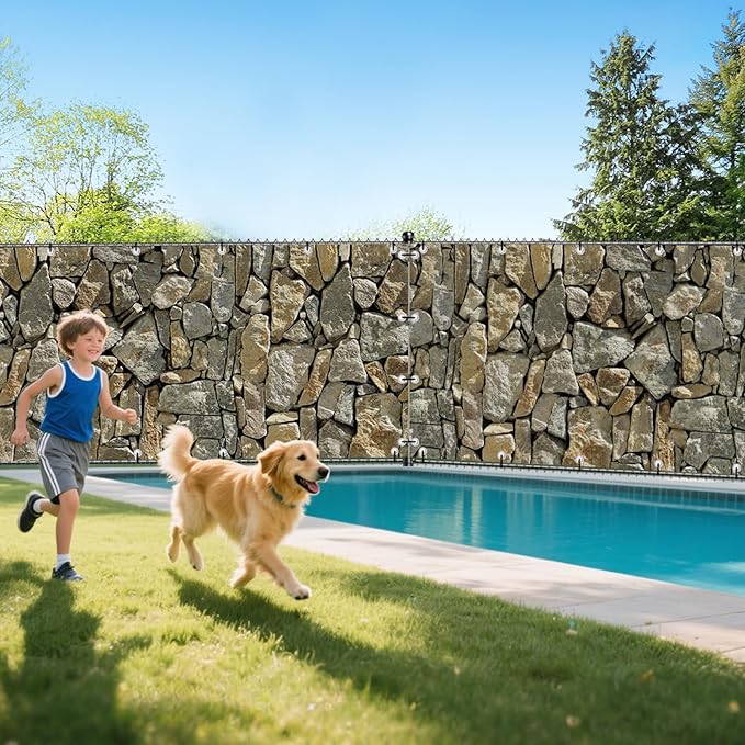 UPGRADE 4'x50'Customized PVC Privacy Fence Screen with Stone Wall Print – Outdoor Waterproof Patio Privacy Cover for Yard, Balcony, Garden Fence Decoration