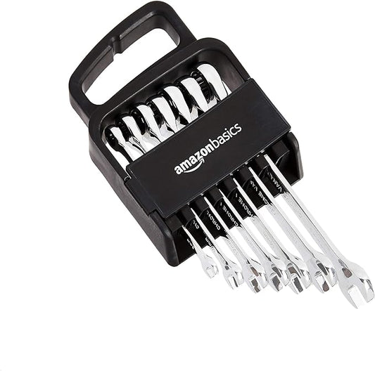 Amazon Basics Ratcheting Combination Wrench Set - Metric, 7-Piece