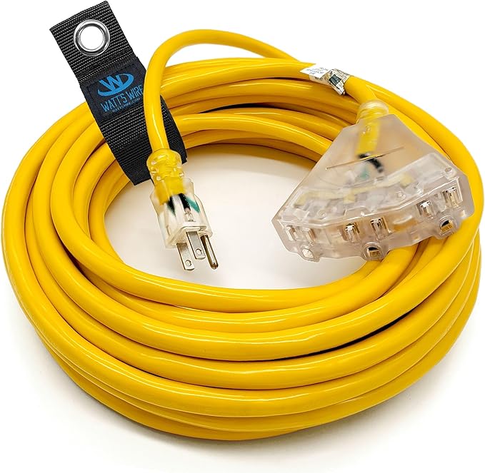 50 ft Outdoor Extension Cord Waterproof - 12 Gauge Heavy Duty Extension Cord Splitter - Lighted Outdoor Extension Cords with Multiple Outlets - Watts Wire - 50' Grounded - extensiones electricas