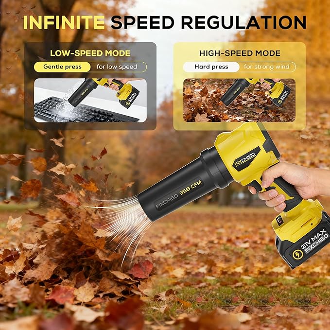 Cordless Leaf Blower, Portable Dust Cleaner with 2 x 4.0Ah Batteries, 3 Speed Modes, Handheld Leaf Blower for Lawn, Garage, Snow, Patio(Yellow)