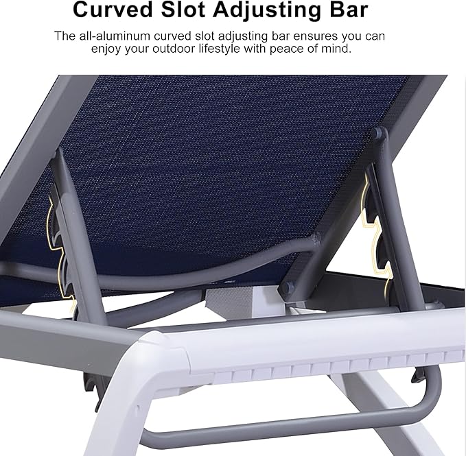 PURPLE LEAF Patio Chaise Lounge Chair Set Outdoor Plastic Textilene Lounger with Side Table 6 Adjustable Positions Sun Bathing Tanning Recliner for Pool Outside Beach in-Pool Lawn Poolside, Blue