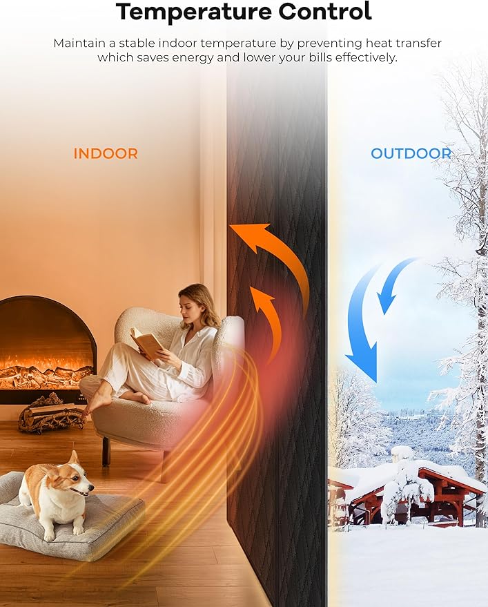 Magnetic Thermal Insulated Door Curtain, Fit Size up to 36 x 80 Inches, Thermal Door Curtain Filled with Thick Cotton to Keep Warm Winter, Doorway/Front/Back/Basement, Black, Diamond