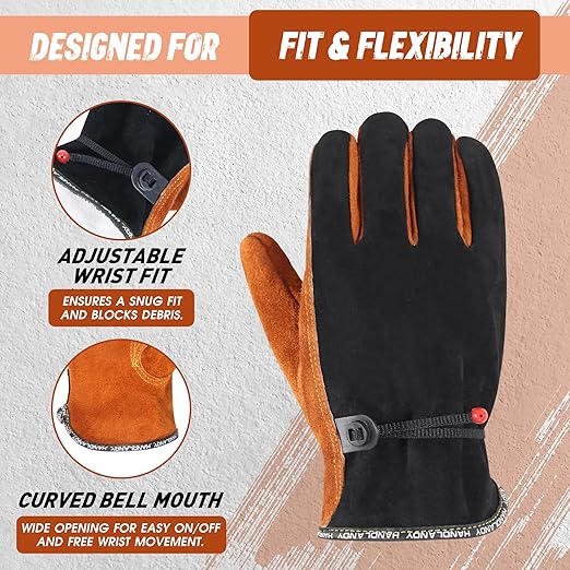 HANDLANDY HLDD 2 Pairs Leather Work Gloves for Men & Women – Cowhide Gardening Gloves, Thorn Proof, Cotton Lined, for Tig/Mig Welding, Construction, Chainsaw, Farm, Landscaping