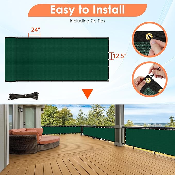 iCover 5x50ft Privacy Screen Fence, Outdoor Fencing Panels, Garden Windscreen Mesh Shade Sail Net Barrier, Include Reinforced Bindings and Brass Grommets Cable Zip Ties, Green