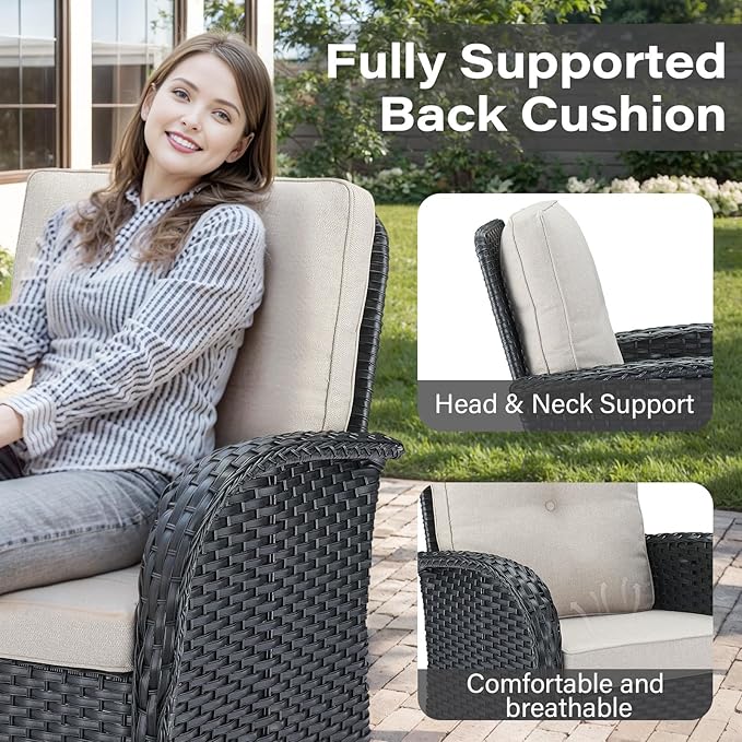 Belord 6 Pieces Wicker Patio Conversation Sets with Outdoor Swivel Rocker Chairs and Loveseat Glider Chair, All-Weather Rattan Furniture Set for Deck Patio Sunroom Backyard Black