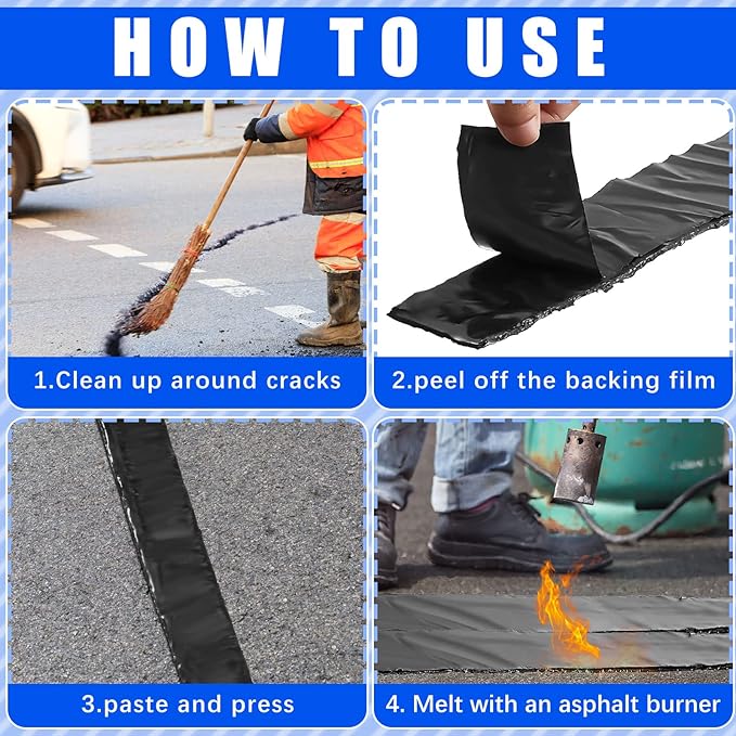Fabbay 2 Rolls Asphalt Crack Filler Tape Asphalt Tape for Driveway Repair Joint and Crack Sealer for Tarmac Parking Lot Roof Cement Road, 50 Feet Each Roll (1.18 Inch)