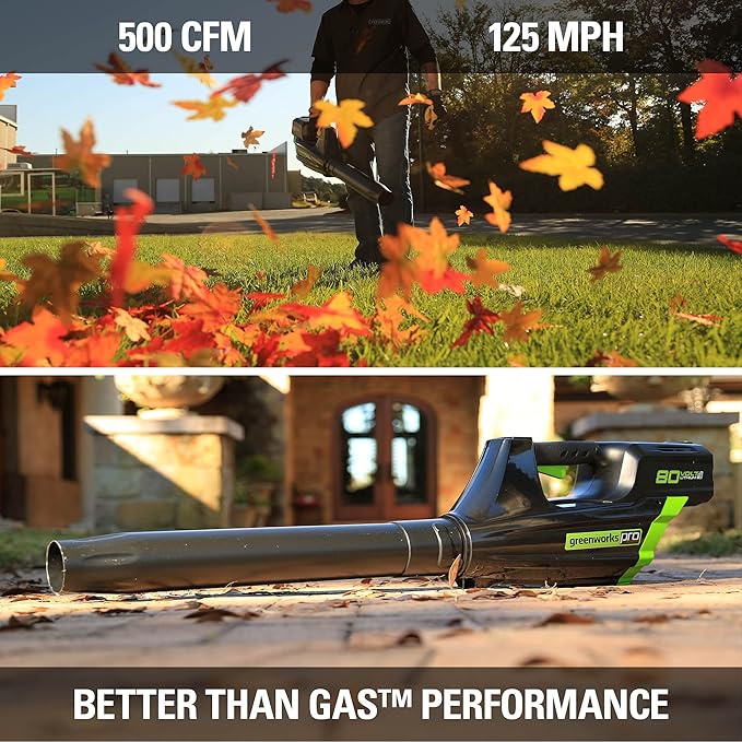 Greenworks 80V (125 MPH / 500 CFM / 75+ Compatible Tools) Cordless Axial Leaf Blower, Tool Only