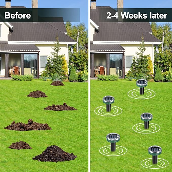 12Pack Snake Repellent for Yard, Solar Powered Ultrasonic Mole Repellent, Gopher Repeller Sonic Mole Deterrent Spikes, Snake Gopher Vole Repellent Outdoor for Lawn Garden & Yard