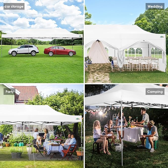 COBIZI 10x30 Heavy Duty Pop up Canopy with 8 sidewalls Stable Wedding Outdoor Tents for Parties Canopy Pop Up Party Tent UPF 50+ Waterproof Commercial Gazebo with Roller Bag, White(Windproof Upgraded)