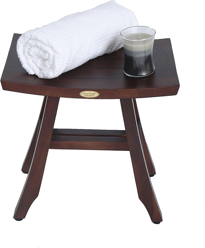 DecoTeak Teak Shower Bench – 18 Inch Waterproof Wooden Seat for Inside Shower Spa-Quality Shower Chair | Curved Seat for Adults | Non-Slip Feet | Holds Up to 250 lbs