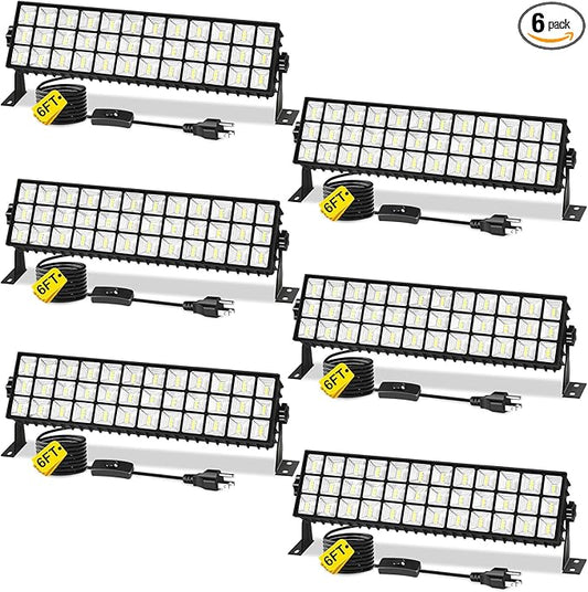 6 Pack 100W LED Shop Lights, 14000LM 6000K Plug in Garage Light with 6FT Power Cord, IP66 Waterproof Work Light for Garage, Outdoor, Workshop, Yard, Indoor, Warehouses, Carport