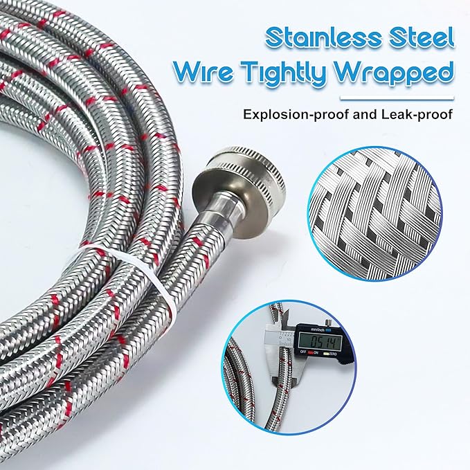 15FT Long Stainless Steel Washing Machine Hoses for Hot and Cold Water Supply Hoses with 3/4'' Standard NPT Connections Burst-proof No-leak Washing Machine Hoses 2 Pack by Fetechmate
