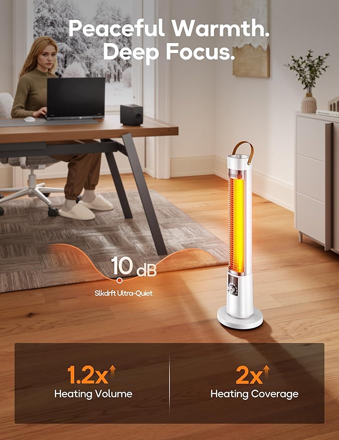Outdoor Heater for Patio, 1500W Electric Infrared Heaters for porch garage indoor use, 9H Timer, 60° Oscillation & 9 Heat Level, Tip-Over/Overheating Protection, Safety Lock, Super Quiet, IPX5, Snowy