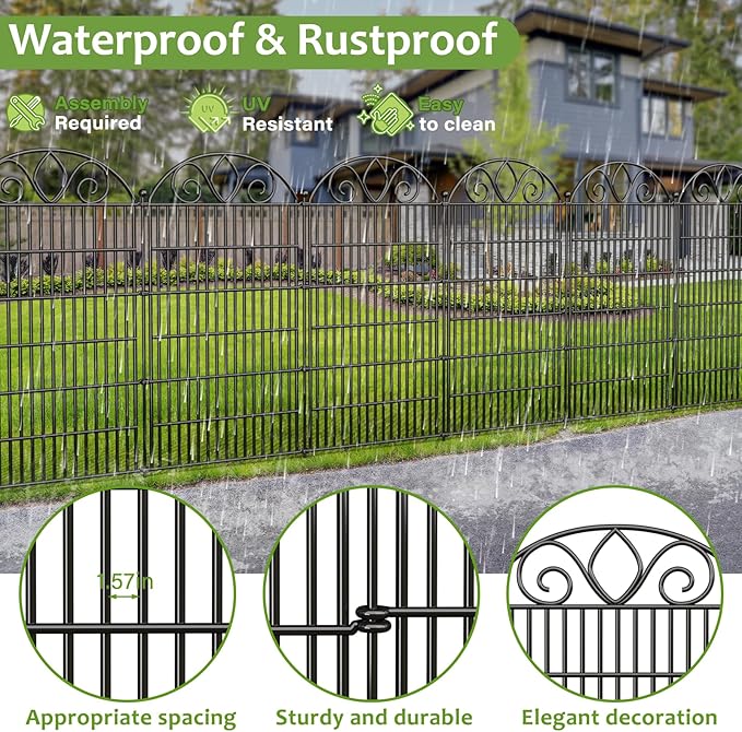 8 Panels No Dig Tall Garden Fence with Gate – 48" H X 21' L Rustproof Metal Dog Fence Outdoor for Yard, Decorative Animal Barrier Fence for Pet, Garden Border, Patio, Flower | Temporary Fencing