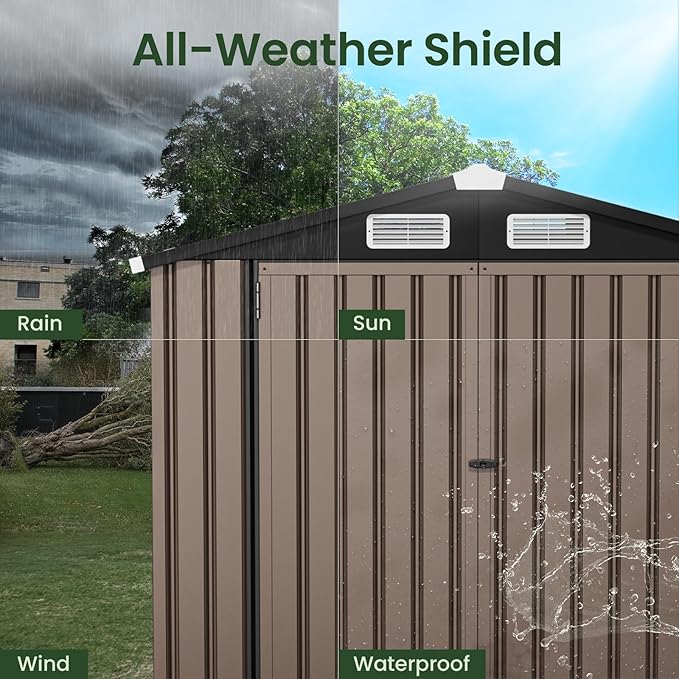 GVDV 6x4 FT Outdoor Metal Storage Shed, Durable Garden Shed with Updated Frame Structure for Backyard, Patio, Tool Storage, All-Weather Shelter for Bike, Gardening Tools, Equipment, Pet