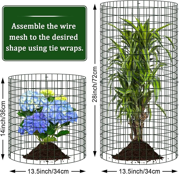 10 Pack Plant Protectors From Animals, 14" Dia X 14" H Wire Plant Protector Cage, 30pcs Metal Mesh Garden Cloches to Keep Rabbits, Squirrels and Chicken Out and Protection Vegetables Flowers Shrubs