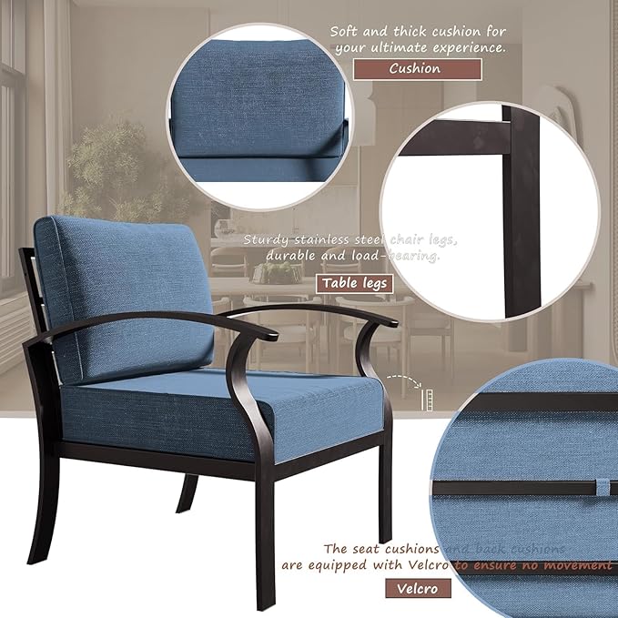 13-seat Aluminum Patio Furniture Set, L-Shaped Sectional Sofa with 2 Swivel Chairs, 5.1" Cushions, High Backrest & 2 Footstools, Durable Outdoor Patio Furniture Set, Backyard, Poolside - Blue