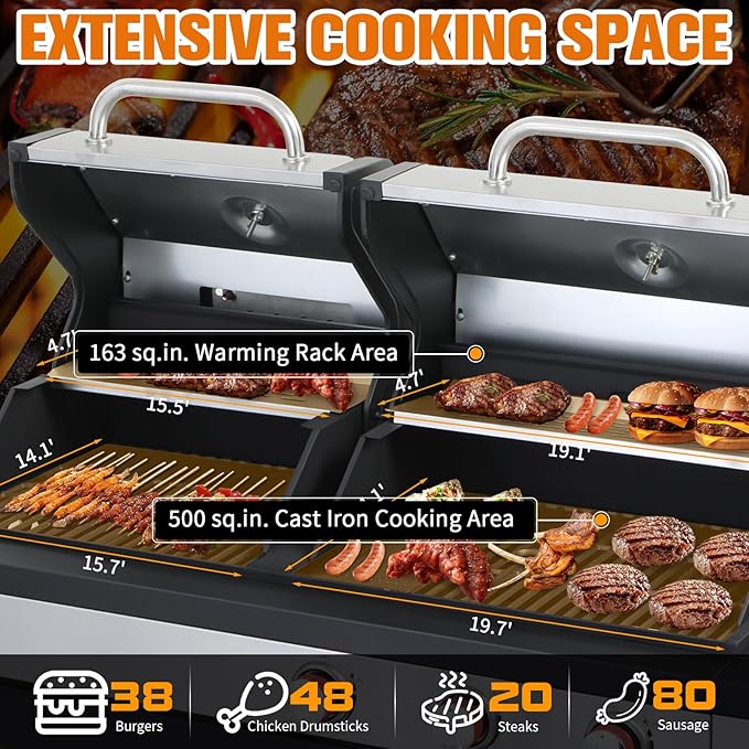 CIG GARDEN 3 Burner Propane Gas and Charcoal Grill Combo with Side Burner,Dual Fuel BBQ Grill with Cast Iron Griddle,41,500 BTU Output Perfect for Outdoor Cooking, Balcony, Backyard,Camping