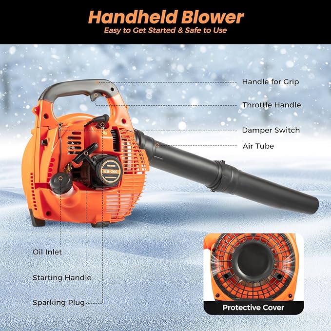 25.4CC Gas Powered Leaf Blower, 2 Stroke Handheld Gas Blower, 4.59FT³/H, Gas Leaf Blower for Lawn Yard Care