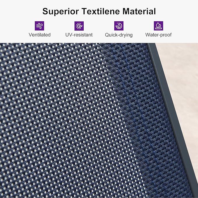 PURPLE LEAF Chaise Lounge Chair Outdoor 2 Pieces Pool Lounge Chairs 5 Adjustable Position with Armrests and Side Table Aluminum Patio Lounge Chair for Outside Backyard Beach Pool, Deep Blue