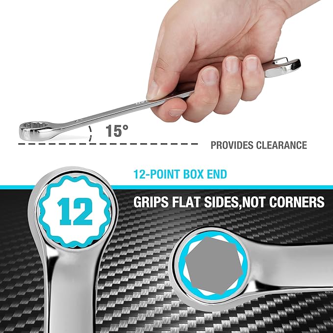 DURATECH 17mm Combination Wrench, Metric, CR-V Constructed with Mirror Polish, 12-Point, 15-Degree Offset