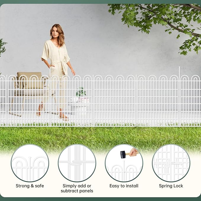 15 Panels Tall Garden Animal Barrier Fence with Gate, 33 in(H) X 36.8 ft(L) No Dig Decorative Garden Fence Outdoor for Yard, Heavy Duty Rustproof Metal Edging Border for Dog, Rabbits, White