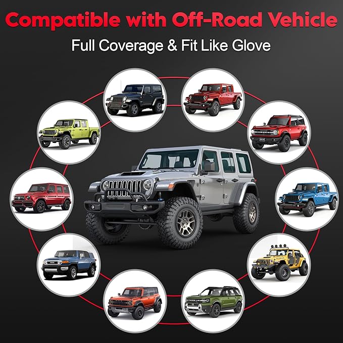 Zettum Car Windshield Snow Cover for Jeep Wrangler - 600D Car Windshield Snow Ice Cover Front Window Covers for Jeep Wrangler, Jeeps Gladiator, Ford Bronco, Toyota FJ Cruiser, Benz G Class, and More