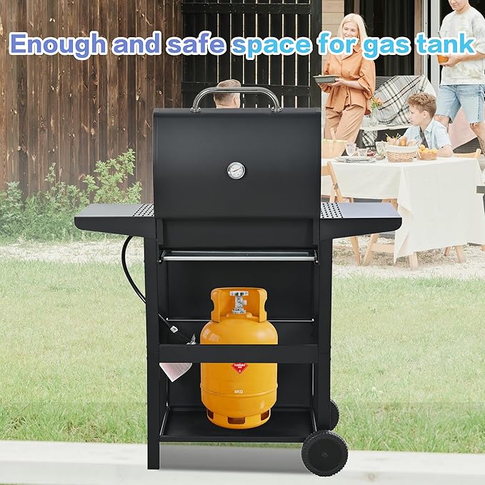Propane Gas Grill 3 Burner Barbecue Grill, Stainless Steel 26,000 BTU Patio Garden Barbecue Grill with Two Foldable Shelves