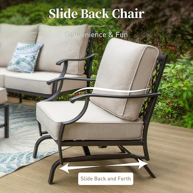 Metal Outdoor Patio Rocker Chairs Set of 2 with 5.75" Extra Thick Cushion, 2 Piece High Back Rocker Patio Chairs All Weather Outdoor Furniture Seating for Deck Porch Backyard, Beige