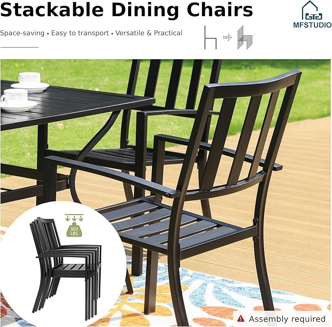 MFSTUDIO Patio Dining Set for 6, Outdoor Dining Set with Expandable Table, 7 Piece Metal Patio Furniture Set, Patio Table and Chairs Set for Deck Backyard Poolside Garden