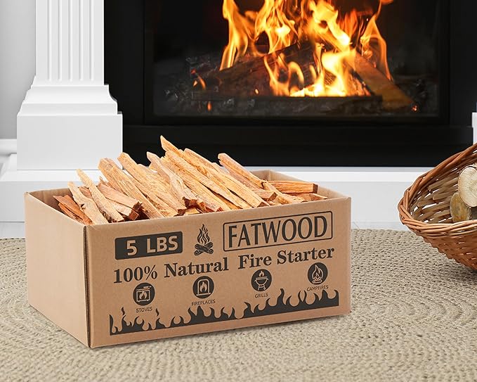 5 lbs Fatwood Fire Starter Sticks, 100% Natural Kindling Firewood Firestarter for Stoves, Pine Wood for Fireplaces, Campfires, Bonfires, Grill