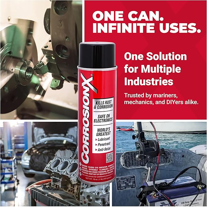 CorrosionX Rust Inhibitor, Industrial-Strength Dielectric Corrosion Prevention, Lubricant & Penetrant for Marine, Automotive, Electronics, RV, Protects Bolts, Cables, Engines, Parts, 4oz Trigger Spray