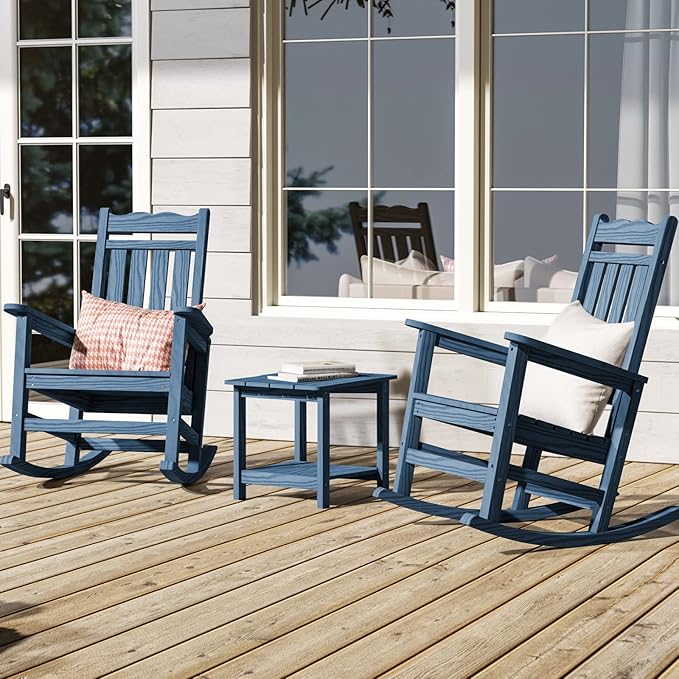 Stoog Outdoor Rocking Chairs Set of 4, All-Weather Patio Rocking Chair, Rocking Chairs for Outside with 400 lbs Weight Capacity, Easy to Maintain, Blue