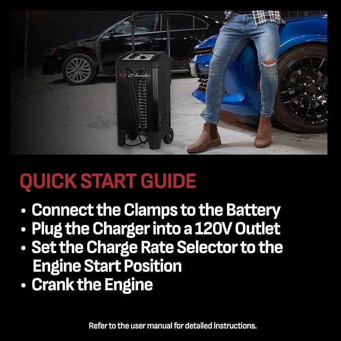 Schumacher Electric Wheeled Manual 10A Car Battery Charger and 250A Engine Starter, 2-in-1 Solution, 50A Boost, for 6V/12V Power Sport, Automotive, and Marine Batteries, SC1445
