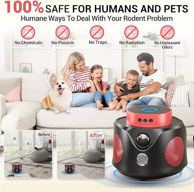 Mouse Repellent Ultrasonic Plug in, Mice Repellent Indoor Ultrasonic Pest Repeller 2025 Upgraded, 360° Ultrasonic Rodent Repellent with PIR Sensor & LED Strobe Light for Indoor