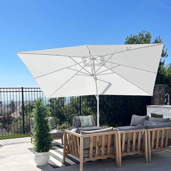 PURPLE LEAF 9' × 11.5' Patio Umbrella White Cantilever Umbrella Aluminum Square Outdoor Offset Umbrella Hanging Windproof with 360° Rotation for Garden Deck Pool, White