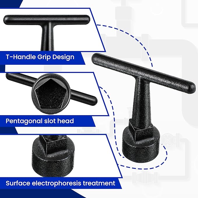 Enhon Curb Box Wrench for Pentagon Curb Boxes, Water Meter Wrench for Penta Socket, T Handle Penta Tool, Water Valve Shut Off Tool(2 Pack,Black)
