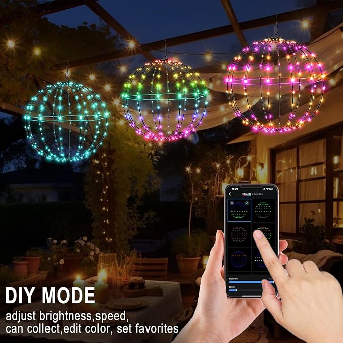 3 Pack 16” Outdoor/Indoor LED Christmas Light Balls, Smart Hanging Tree Decor Sphere Lights, Dimmer Color Changing, App & Remote Control, Timer, Waterproof, Holiday, Patio, Wedding Decor