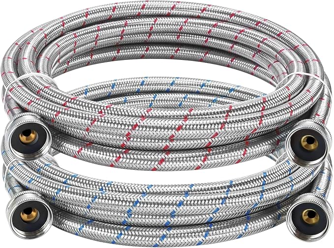 15FT Long Stainless Steel Washing Machine Hoses for Hot and Cold Water Supply Hoses with 3/4'' Standard NPT Connections Burst-proof No-leak Washing Machine Hoses 2 Pack by Fetechmate