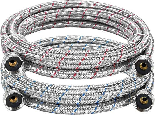 15FT Long Stainless Steel Washing Machine Hoses for Hot and Cold Water Supply Hoses with 3/4'' Standard NPT Connections Burst-proof No-leak Washing Machine Hoses 2 Pack by Fetechmate
