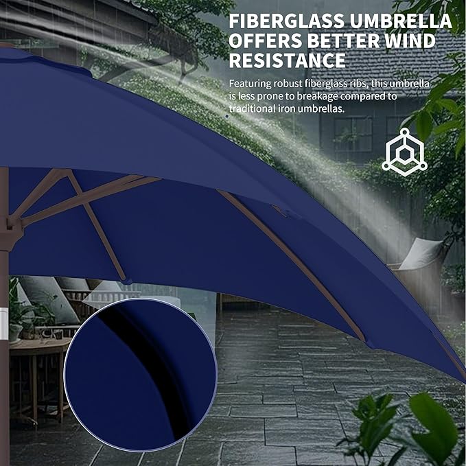 Kingdura 9FT Outdoor Patio Umbrella, Market Table Umbrella with Push Button Tilt and Crank, 8 Sturdy Fiberglass Ribs, UV Protection for Pool, Lawn, Deck, Backyard, Garden (Navy blue)