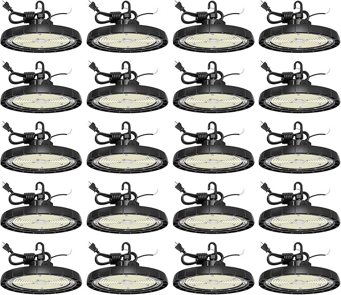 UFO High Bay LED Shop Lights for Garage Workshop,200W(Adjustable) 26000LM 0-10V Dimmable 6500K Daylight Super Bright UFO Lights with US Plug, AC100V-277V IP65 Waterproof Commercial Lamp -20Pack