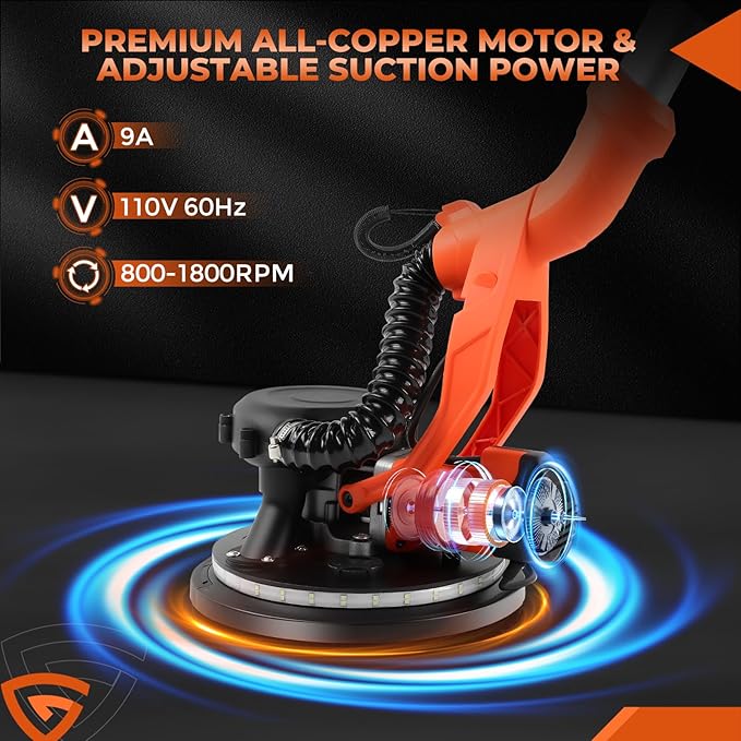 Electric Drywall Sander with Vacuum Dust Collector,1000W 8-Amp Popcorn Ceiling Removal Tool Vacuum, Floor sander with 5 Variable Speed 1000-2100RPM, Extendable Handle,LED Light