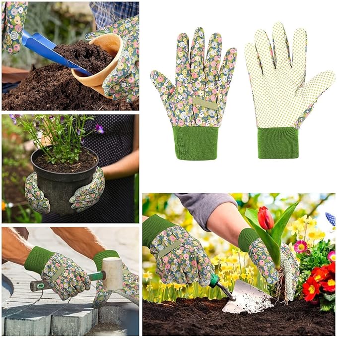 Ainiv Floral Gardening Gloves for Women/Ladies, Non-Slip Garden Work Gloves,Breathable Yard Work Glove Light Working Gloves