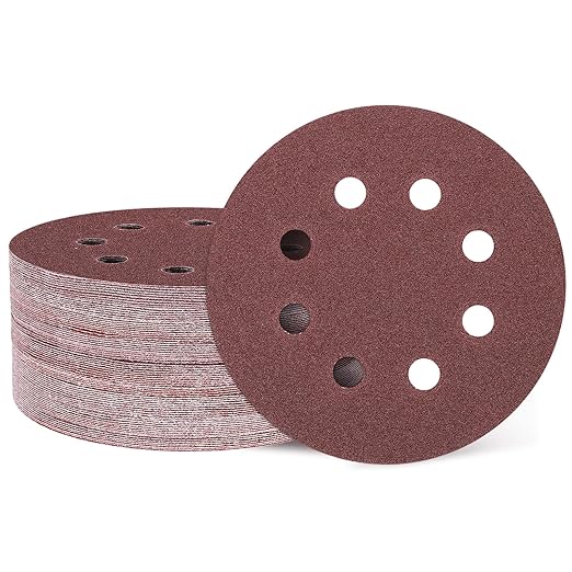 HARFINGTON 50 Pcs 5 Inch Sanding Discs, 80 Grit Hook and Loop Sandpaper, 8-Hole Aluminum Oxide Orbital Sander Pads for Woodworking Automotive Metal Polishing, Red