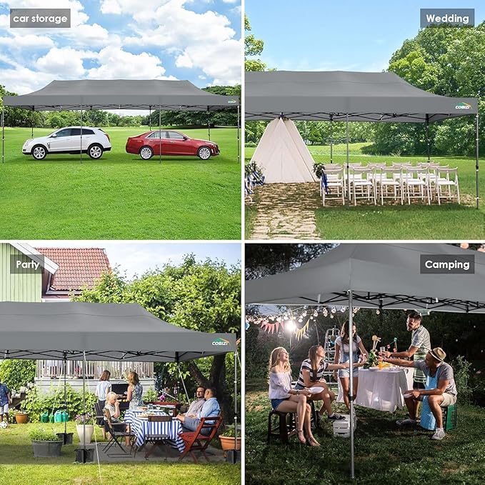 COBIZI 10x30 Heavy Duty Pop up Canopy Party Tent for Parties Weddings Events UPF 50+ Waterproof Commercial Gazebo with Roller Bag, Gray