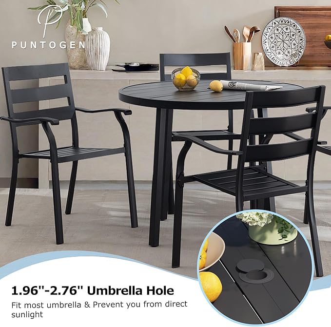 5 Piece Outdoor Dining Set, Patio Dining Set for 4, 42" Black Round Table with 4 Black Metal Outdoor Dining Chairs for Lawn, Garden, or Porch
