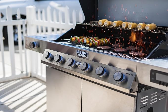 Monument Grills 6+1 Convertible Natural Gas Smart bbq Grill, 6 Burners & 1 Side Burner Stainless Steel Denali 605 with Smart Technology, Knob Controls (Without Conversion Kit)