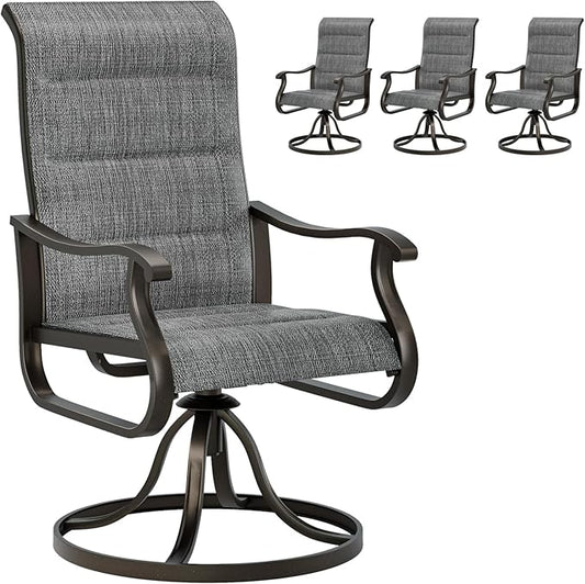 UDPATIO Patio Swivel Chairs Set of 4, Outdoor Dining Chairs High Back with Padded All Weather Breathable Textilene, Metal Rocking Frame for Backyard Lawn Garden, Dark Grey